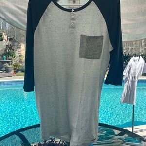 Long sleeve button up henley in navy and white with blue by on the byas | Size M